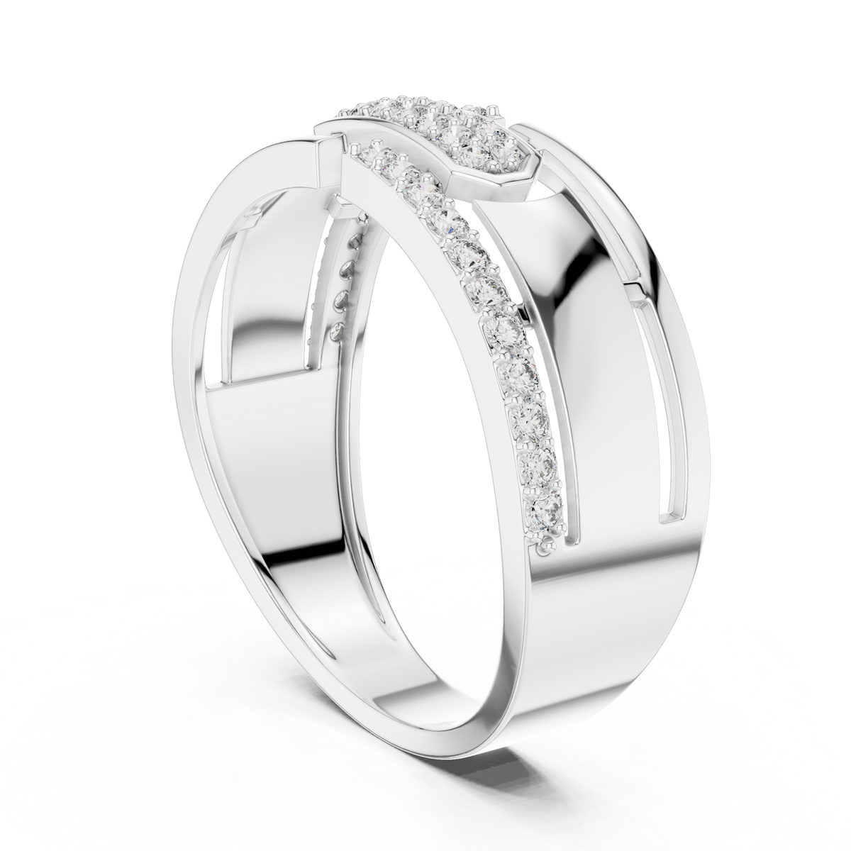 Round Cut Moissanite Diamond Men's Center Plate Pave Gold Statement Band - View 9