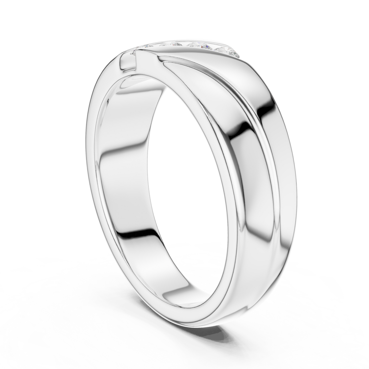 Round Cut Lab Grown Diamond Men's Diagonal 4 Stone Channel Gold Band - View 12