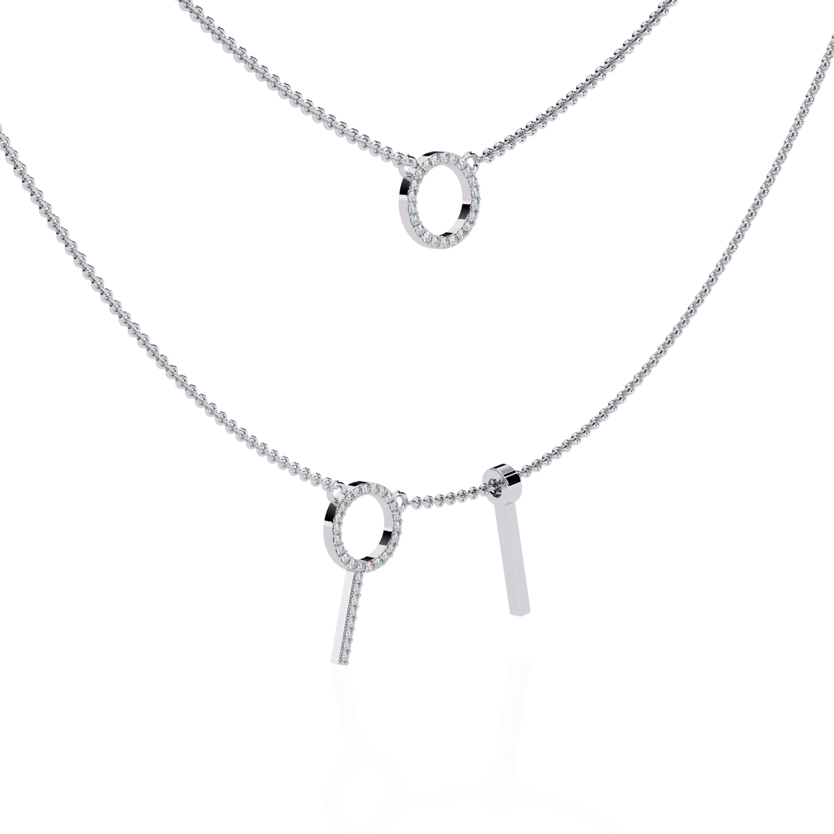 Layered Open Circle Bar Pendant Lab Grown Double Necklace - View 6