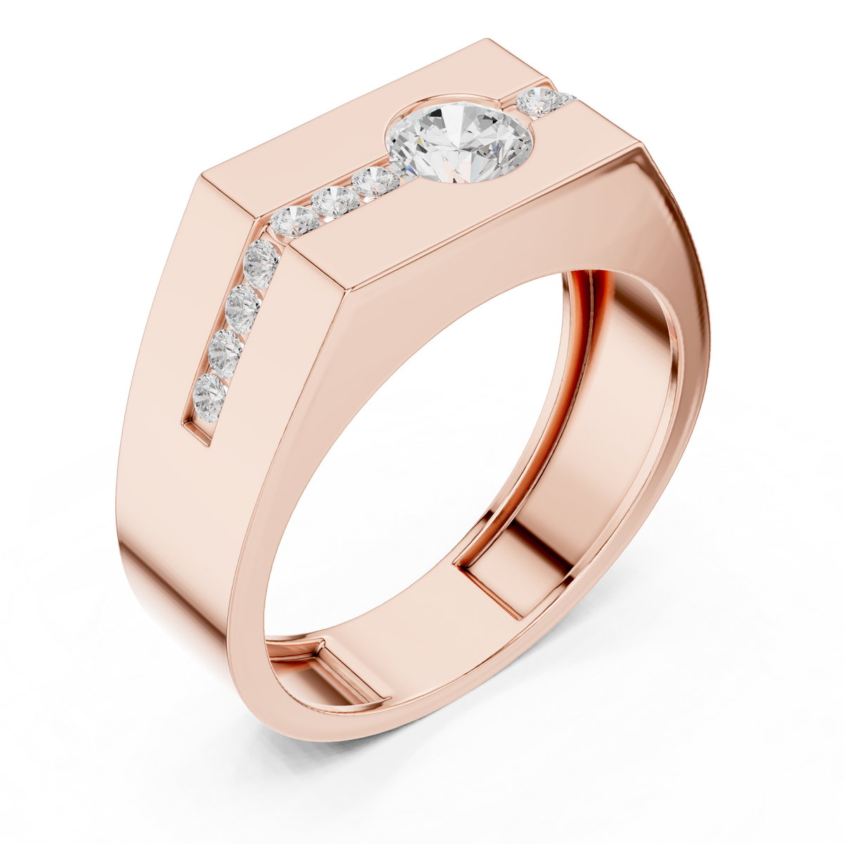 Round Cut Lab Grown Diamond Men's Bezel Center Octagon Signet Ring - View 5
