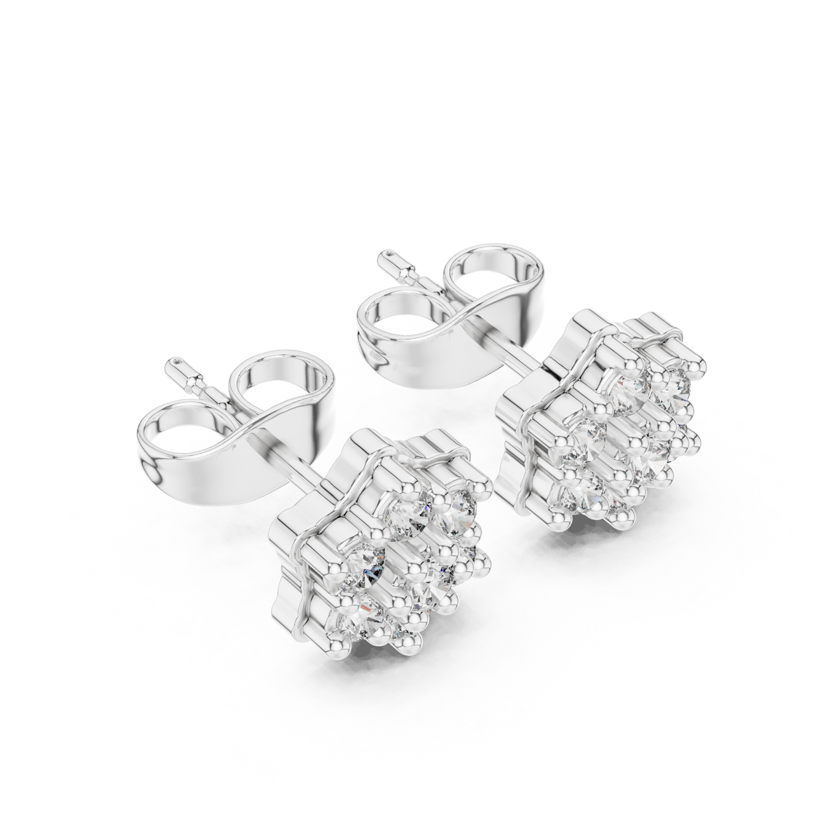 Celestial Star Round Lab Diamond Stud Earrings Cluster Sparkle with Scalloped Edges - View 6