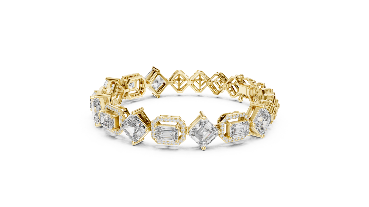 Emerald And Asscher Cut Halo Lab Diamond Tennis Bracelet - View 10
