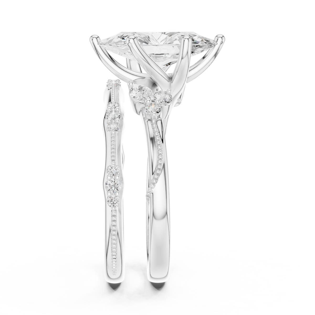 Marquise Cut Moissanite Diamond Women's Vintage Cluster Bridal Ring Set - View 12