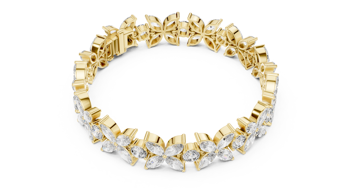 Marquise & Round Cut Moissanite Diamond Floral Link Bracelet For Her - View 7