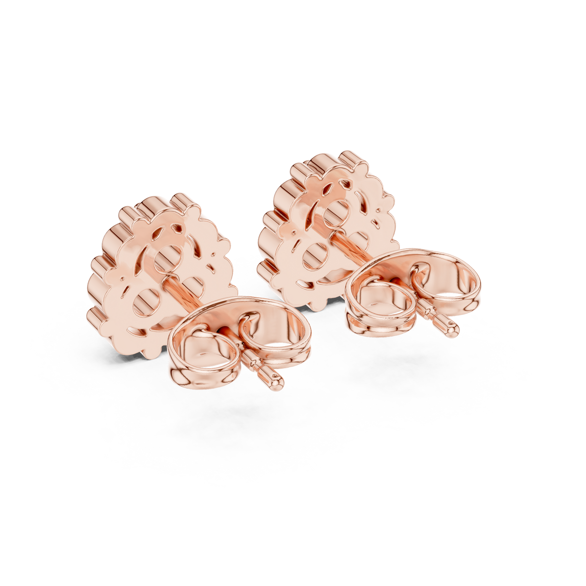 Vintage Floral Round Moissanite Diamond Cluster Stud Earrings with Beaded Halo Design - View 8
