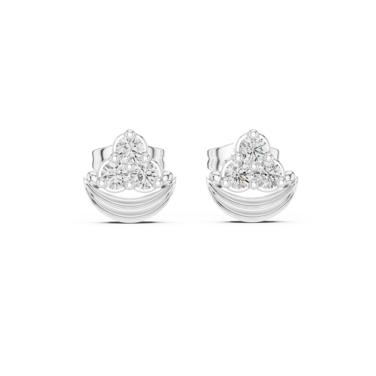 Luna Crest Round Moissanite Diamond Cluster Stud Earrings with Sculpted Crescent Design - View 3