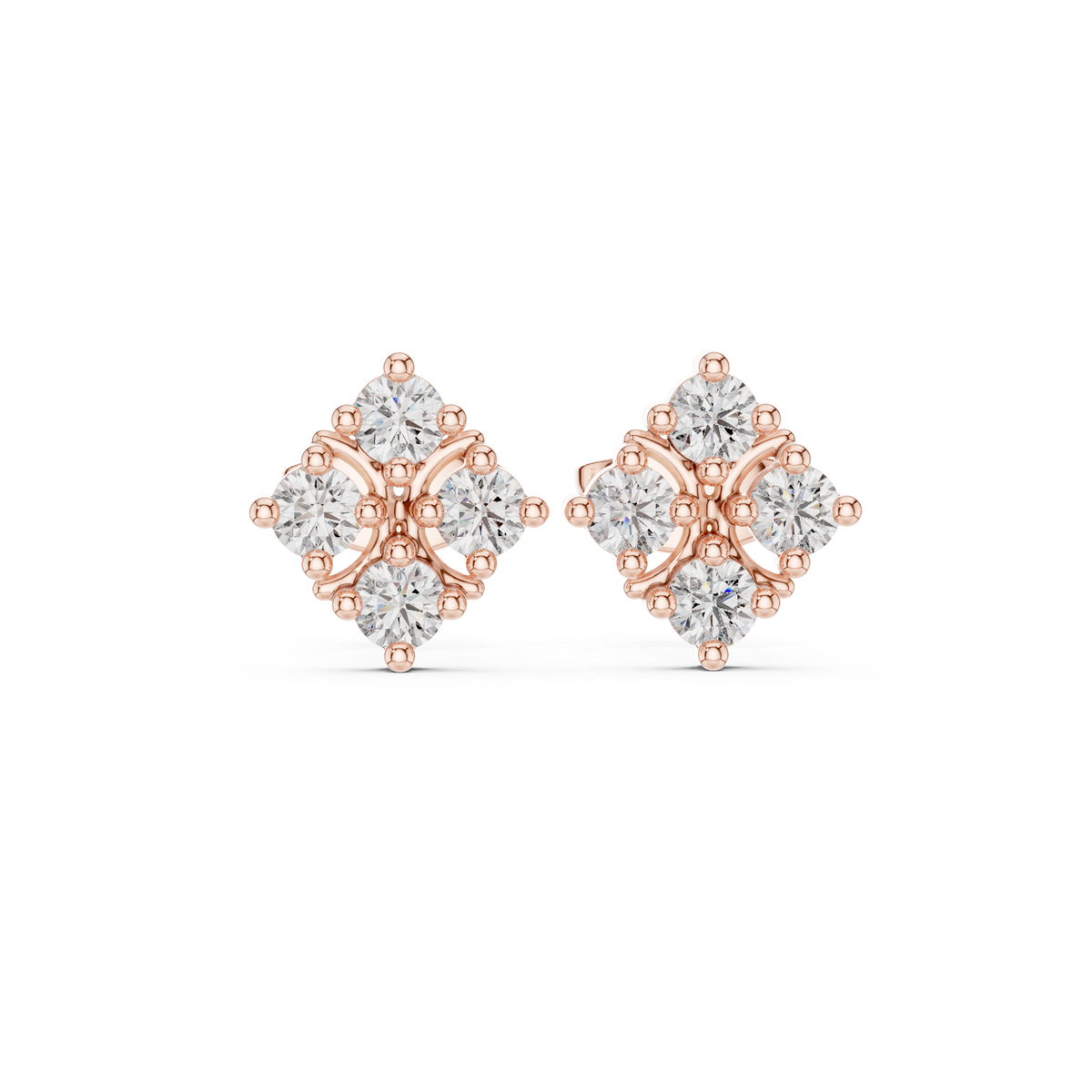 Floral Bloom Moissanite Diamond Stud Earrings with Round Brilliant Stones - View 2