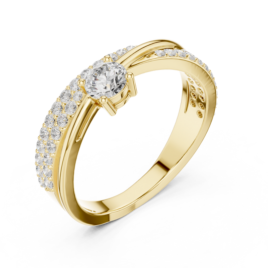 Round Cut Moissanite Diamond Crossover Pave Engagement Ring - View 2