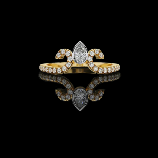 Pear Cut Bezel Moissanite Diamond Open Swirl Pave Wedding Ring