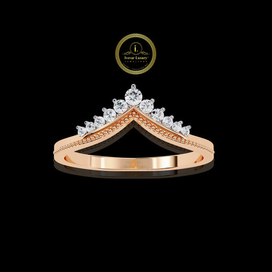 Round Lab Diamond Tiara Chevron Minimal Wedding Band - View 2