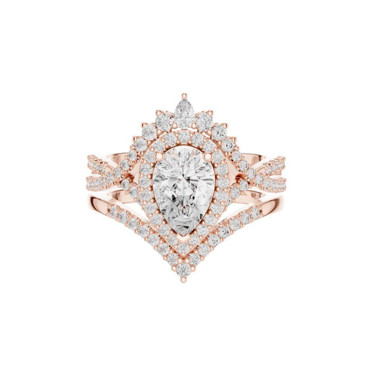 Pear Cut Double Halo Lab Diamond Anniversary Ring - View 2