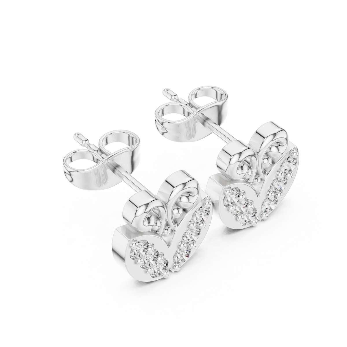Butterfly Inspired Round Moissanite Diamond Stud Earrings with Open Scroll Design - View 6