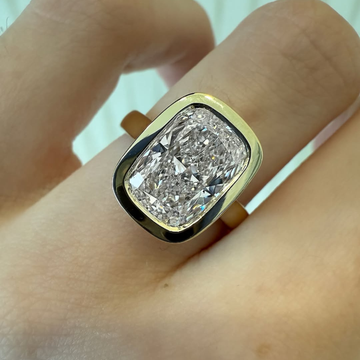Bezel Set Cushion Moissanite Diamond Solitaire Wedding Ring