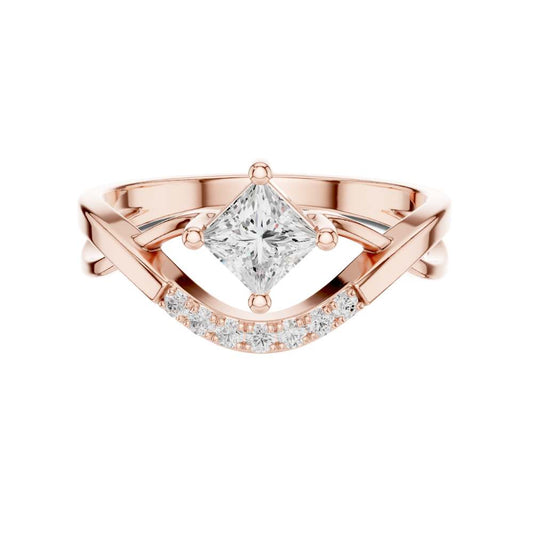 Princess Cut Chevron Moissanite Diamond Ring With Open Frame - View 2