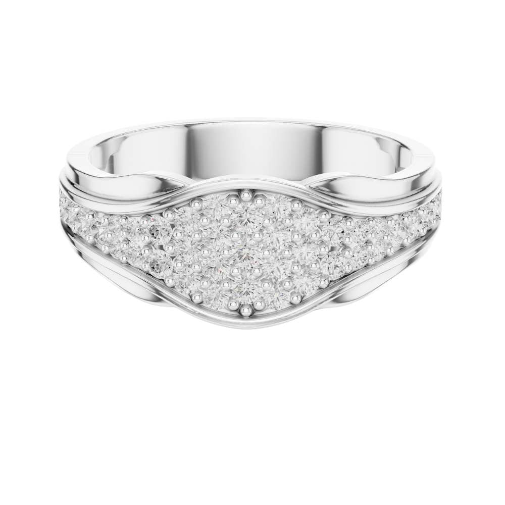Round Cut Moissanite Diamond Men's Curved Lattice Grid Pave Statement Band - View 3