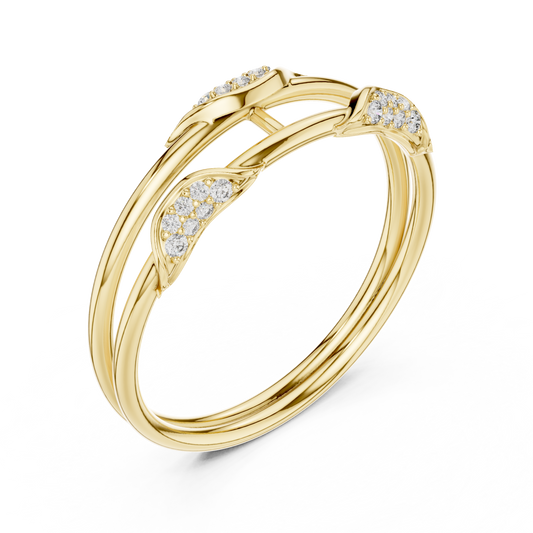 Round Cut Moissanite Diamond Double Band Leaf Open Ring - View 2