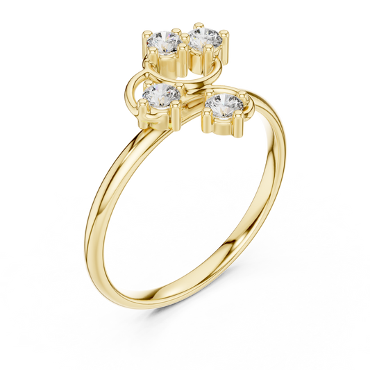 Round Moissanite Diamond Open Swirl Four Stone Ring - View 2