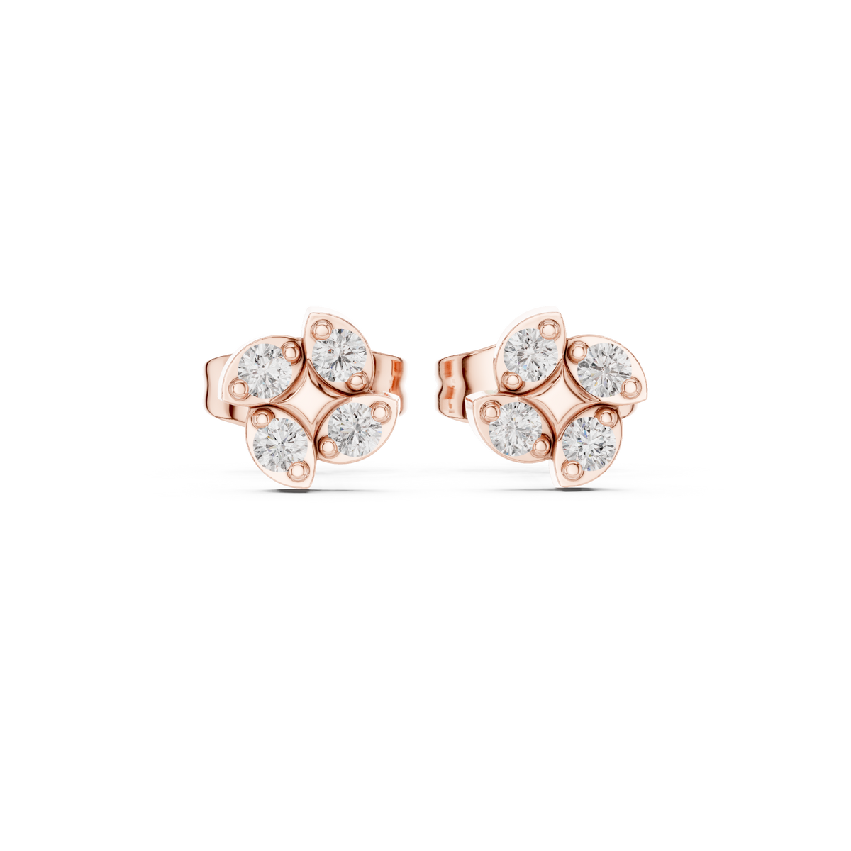 Soft Floral Geometry Petal Curve Round Lab Diamond Stud Earrings - View 2