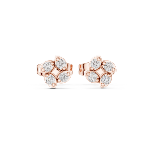 Soft Floral Geometry Petal Curve Round Lab Diamond Stud Earrings - View 2
