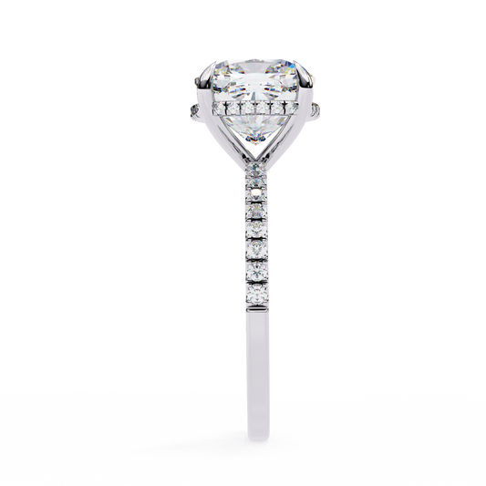 Cushion Cut Lab Diamond Engagement Ring With Pave band - View 2