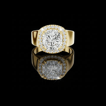 Cushion Cut Halo Wide Band Lab Diamond Ring