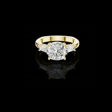 Cushion Lab Diamond Engagement Ring With Baguette Side Stone