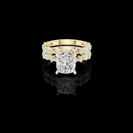 Cushion Cut Lab Diamond Women's Nature Inspired Solitaire Ring Set