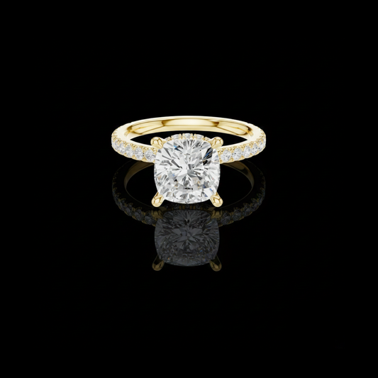Cushion Cut Moissanite Diamond Hidden Halo Pave Engagement Ring