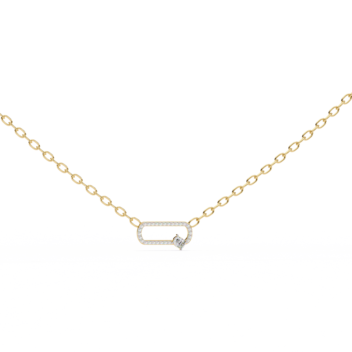 Openwork Pave Oval Link Off Center Cushion Moissanite Diamond Pendant - View 5