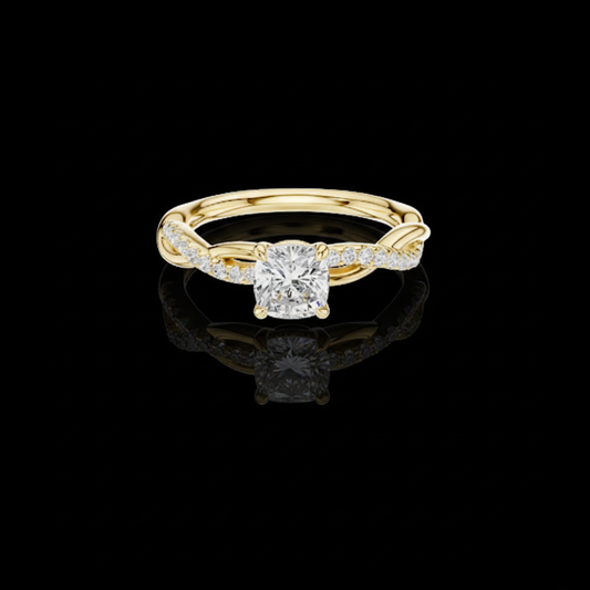 Cushion Cut Moissanite Diamond Twisted Pave Engagement Ring