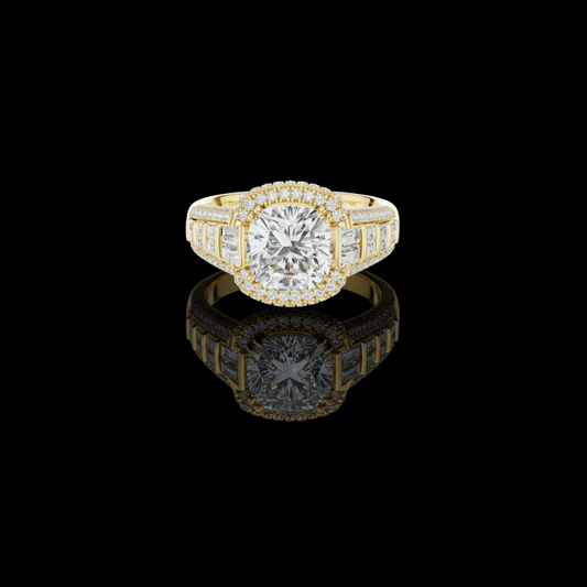 Split Shank Round Halo Cushion Cut Moissanite Diamond Wedding Ring