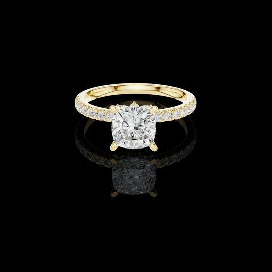 Pave Cushion Cut Lab Diamond Solitaire Engagement Rings