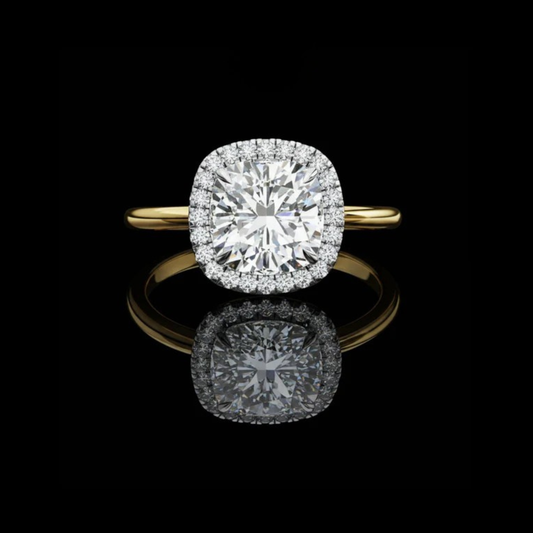 Cushion Cut Halo Moissanite Diamond With Cathedral Setting Ring