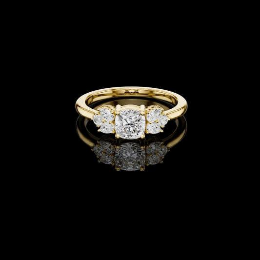 Cushion Moissanite Diamond Engagement Ring With Side stone Pear Accents