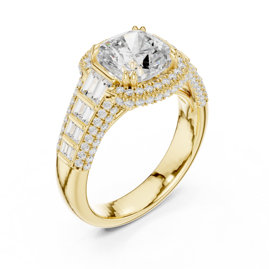 Split Shank Round Halo Cushion Cut Lab Diamond Wedding Ring - View 2