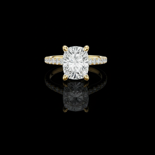 Cushion Cut Lab Diamond Hidden Halo Pave Engagement Rings