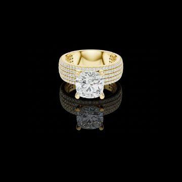 Four Row Cushion Lab Diamond Engagement Ring Pave Wedding Band