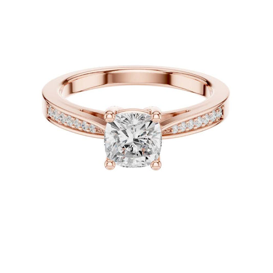 Cushion Cut Moissanite Diamond Solitaire Pave Setting Engagement Ring - View 2