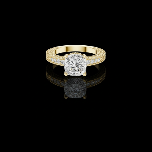 Vintage Cushion Cut Lab Diamond Engagement Ring With Filigree Band