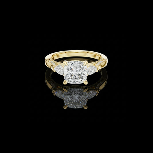 Cushion Cut Three Stone Moissanite Diamond Wedding Bridal Ring