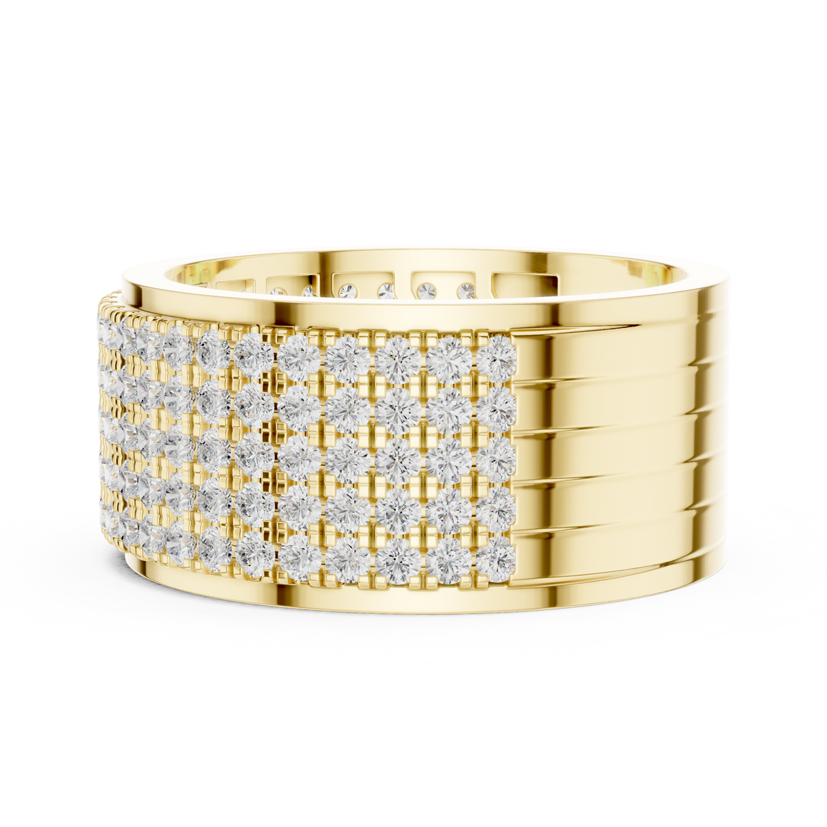 Round Cut Lab Grown Diamond Men's Multi Row Grid Pave Iced Out Statement Ring - View 7