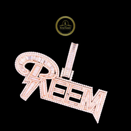 Custom Name Jewelry by Ivevar 925 Silver Pendant with Round & Baguette Lab Diamonds