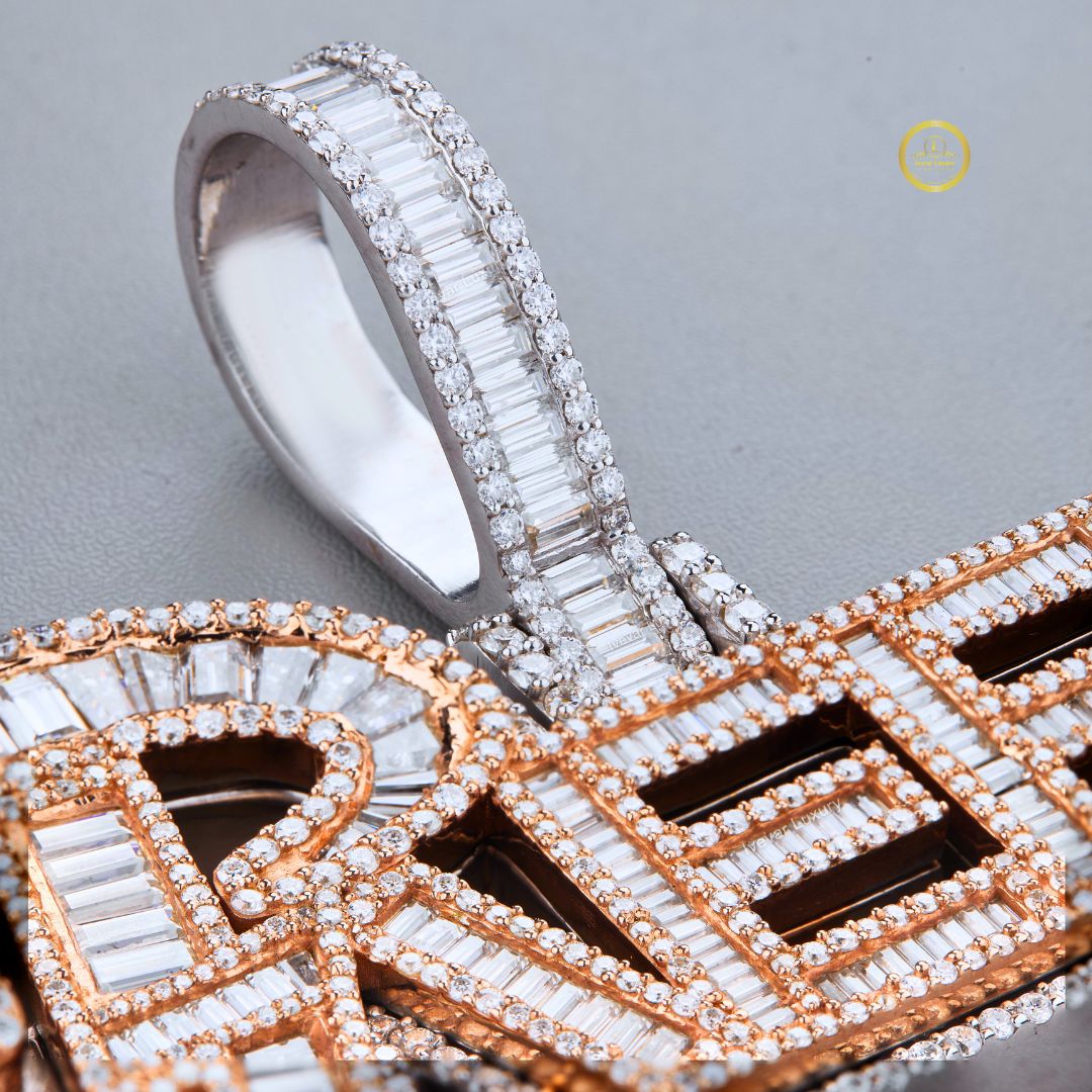 Custom Name Jewelry by Ivevar 925 Silver Pendant with Round & Baguette Lab Diamonds - View 2