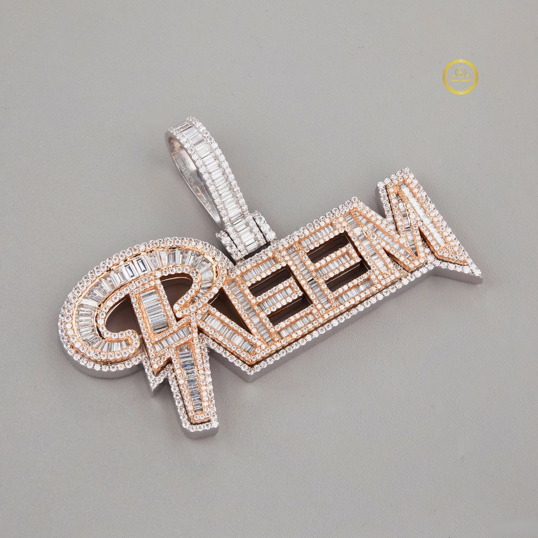 Custom Name Jewelry by Ivevar 925 Silver Pendant with Round & Baguette Lab Diamonds - View 3