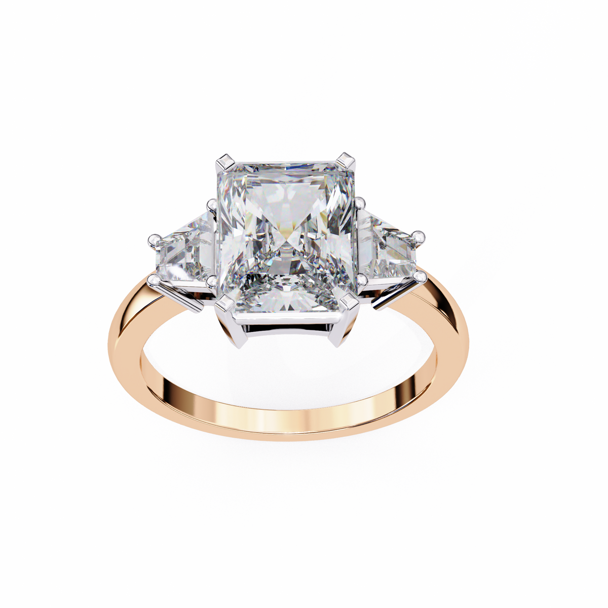 Rose gold ring with a large diamond and smaller diamonds 