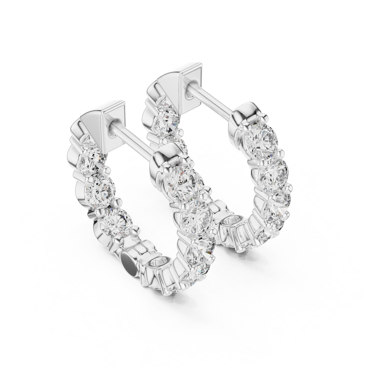 Inside Out Round Lab Grown Diamond Shared Prong Huggie Hoop Earrings - View 9