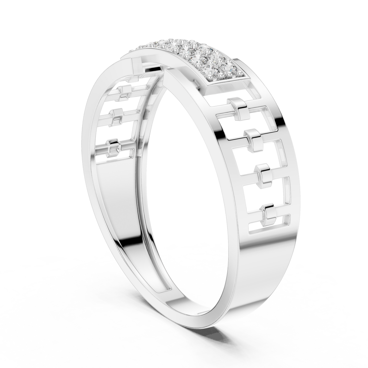 Round Cut Lab Grown Diamond Men's Rectangular Pave Center Geometric Ring - View 9