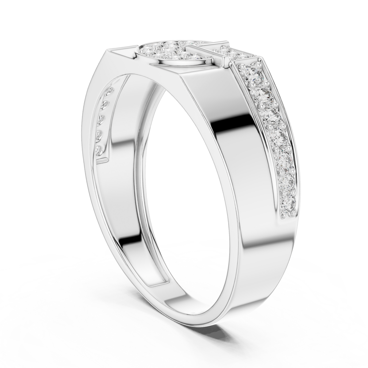 Round Cut Lab Grown Diamond Men's Split Circle Medallion Statement Band - View 9