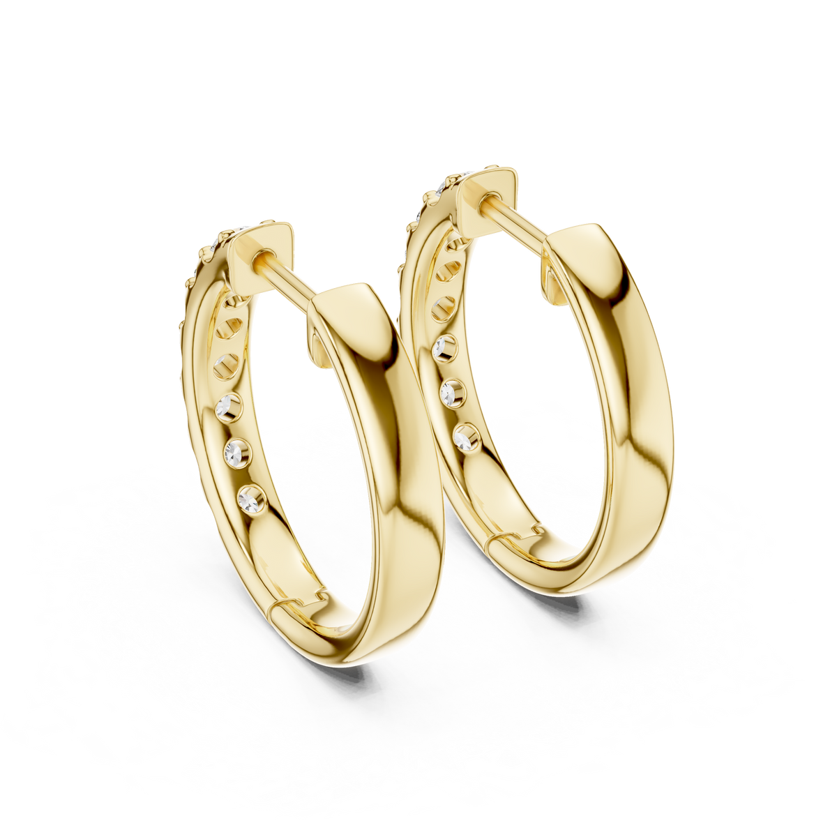 Single Row Shared Prong Round Moissanite Diamond Huggie Hoop Earrings - View 10