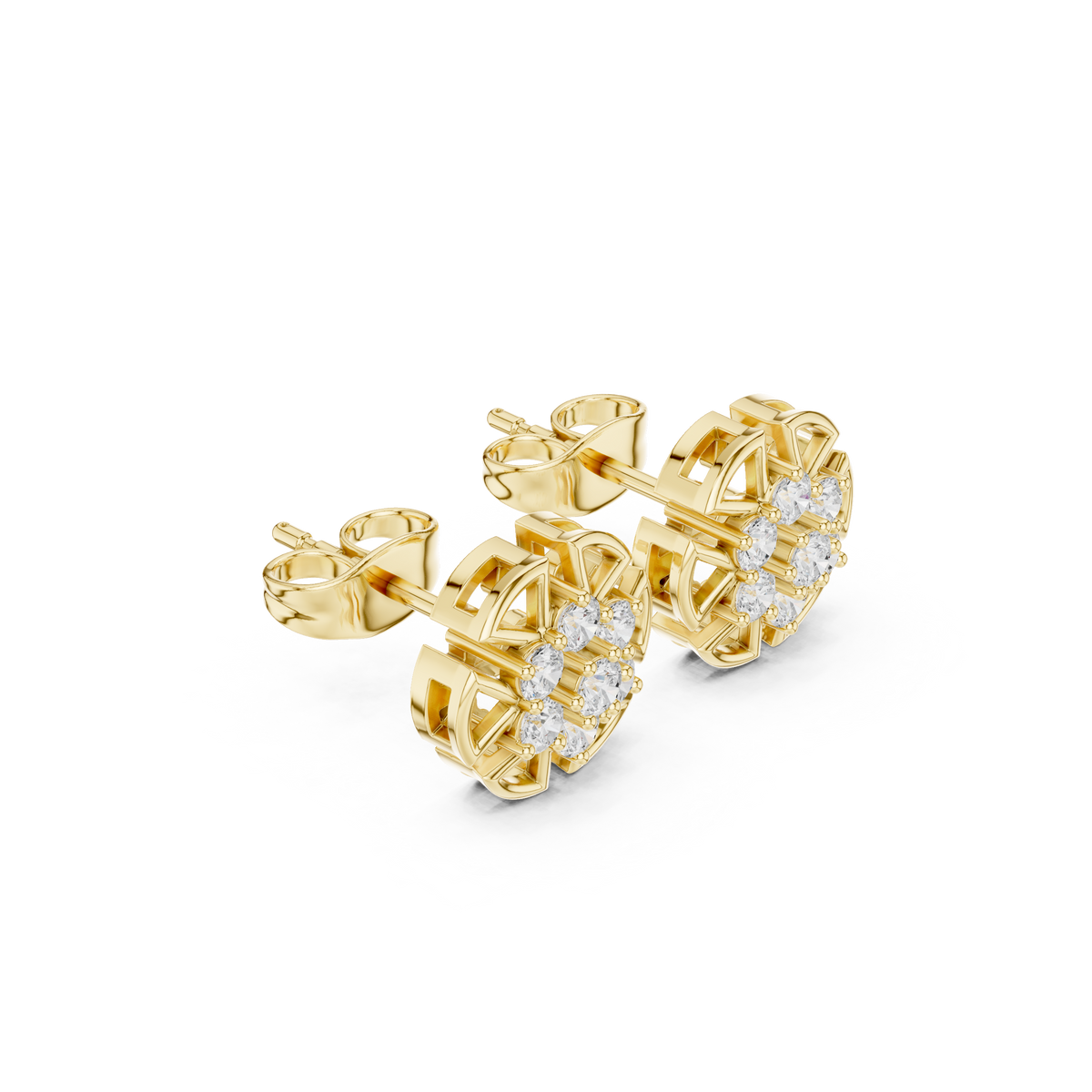 Perfect Lab Diamond Floral Stud Earrings With Sparkling Round Cut Stones For Special Occasions - View 2